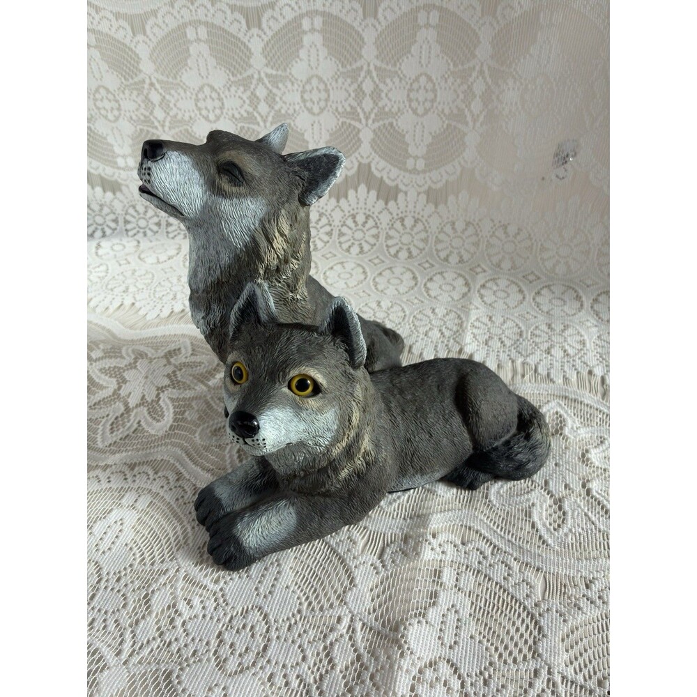 Gray Wolves Statue Figurine Howling Wolf Pack Cabincore Southwestern Decor VTG